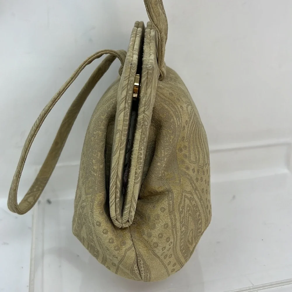 Michelle Lalonde Bone Color Lambsuede Evening Wristlet Bag